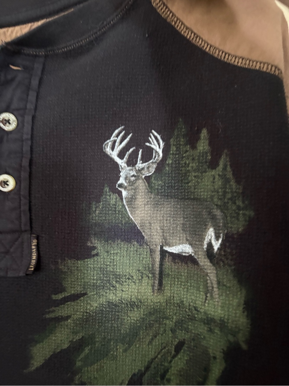 Legendary Whitetails Black and Brown Long Sleeve Henley with Deer Graphic